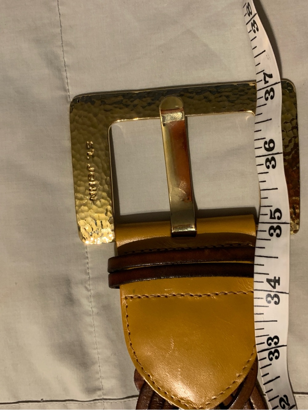 St. John Yellow Leather Tab Belt with Braided Brown Strap and Gold Buckle - Picture 7 of 7